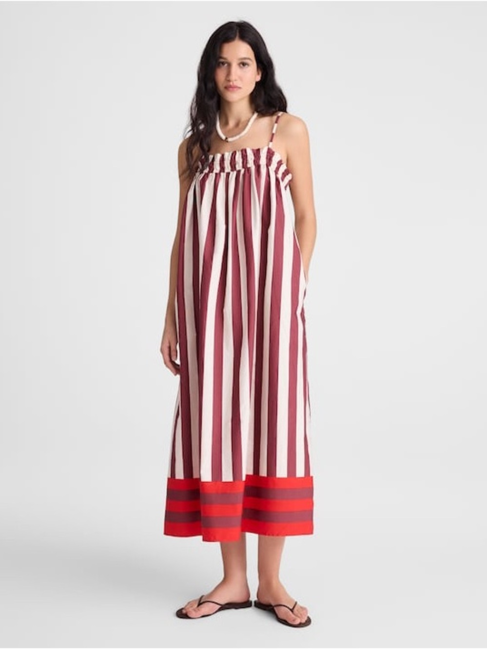 Madewell Ruffle A-Line Midi Dress in Stripe Size XL